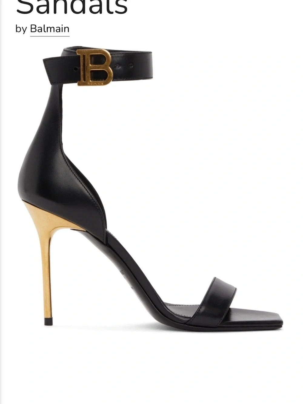 Balmain Black Leather Square-Toe Ankle-Strap Heels